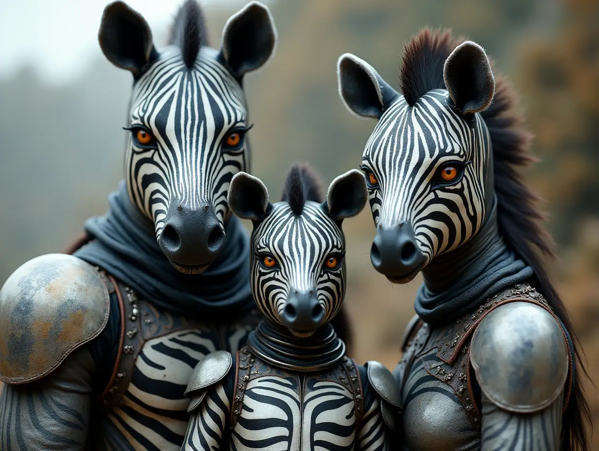 Ki-Fantasy family,Man,Woman, and Children, giant Zebra face and with Glass and Metal armor equipment