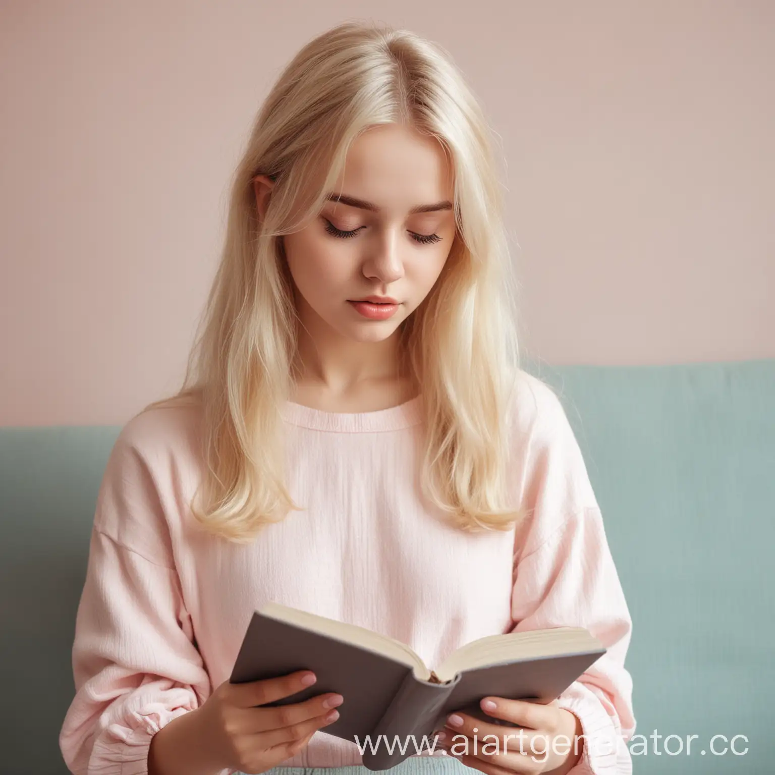 Blonde-Girl-Reading-Book-in-Pastel-Colors