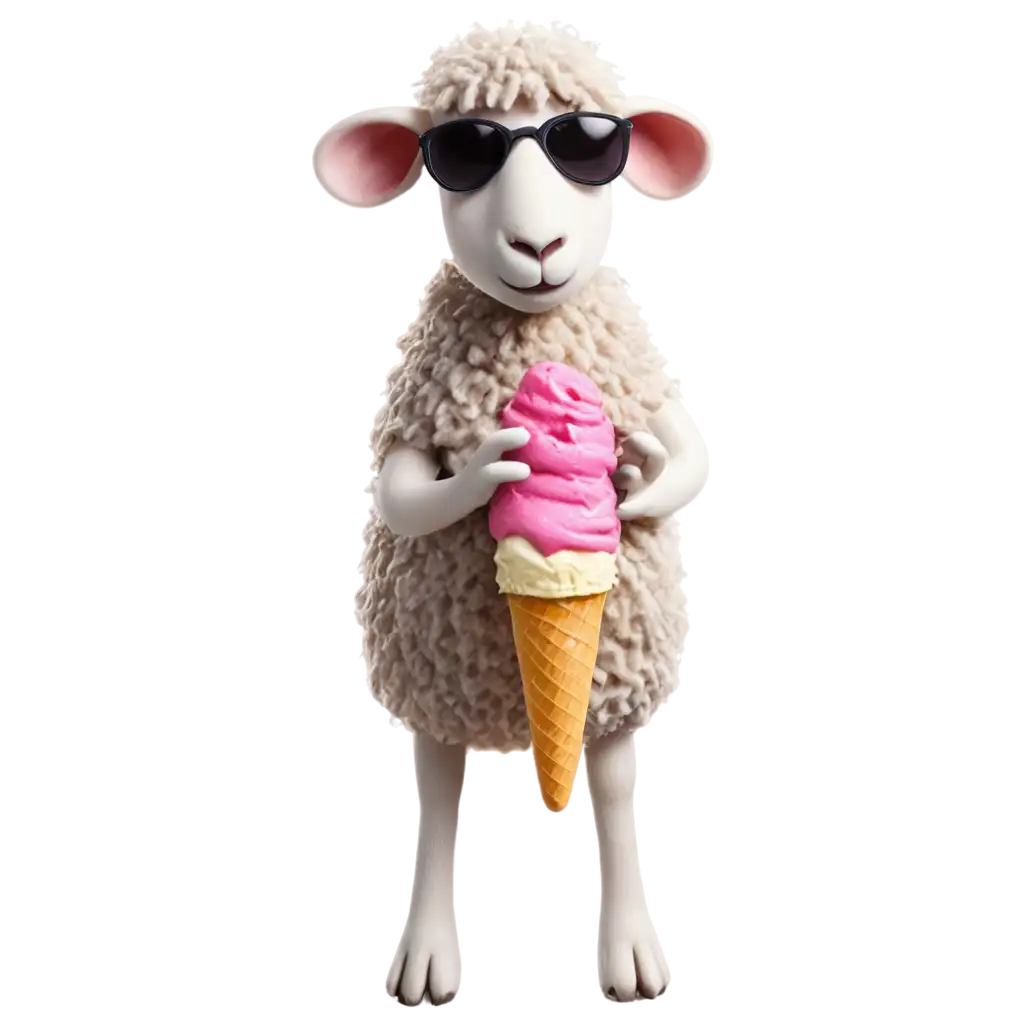 PNG-Image-of-Sheep-in-Sunglasses-Eating-Ice-Cream-Playful-and-Vibrant-Artwork