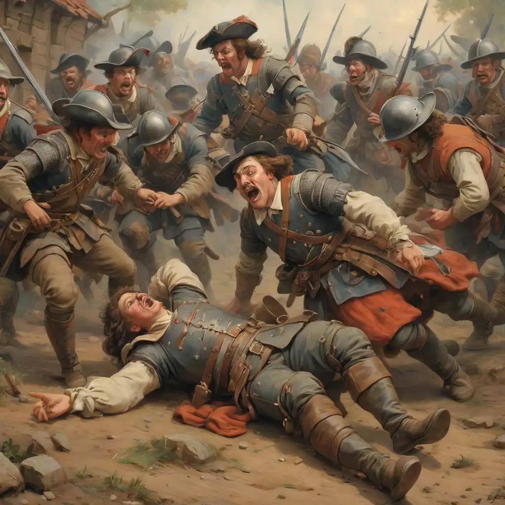 17th Century Soldiers Falling on Ground Nose First