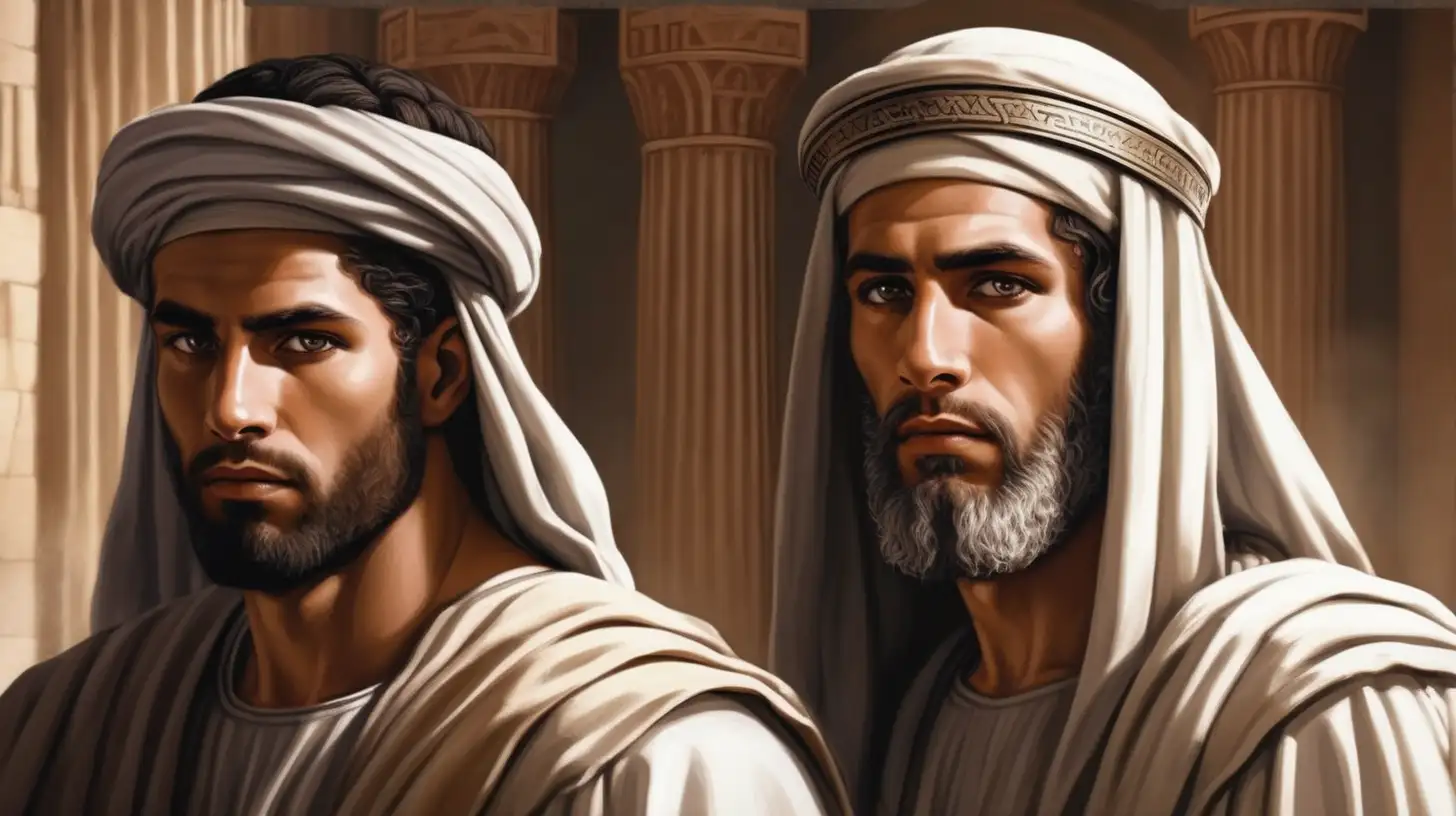 Biblical Era Hebrew Twin Brothers in Court Witnessing Side by Side
