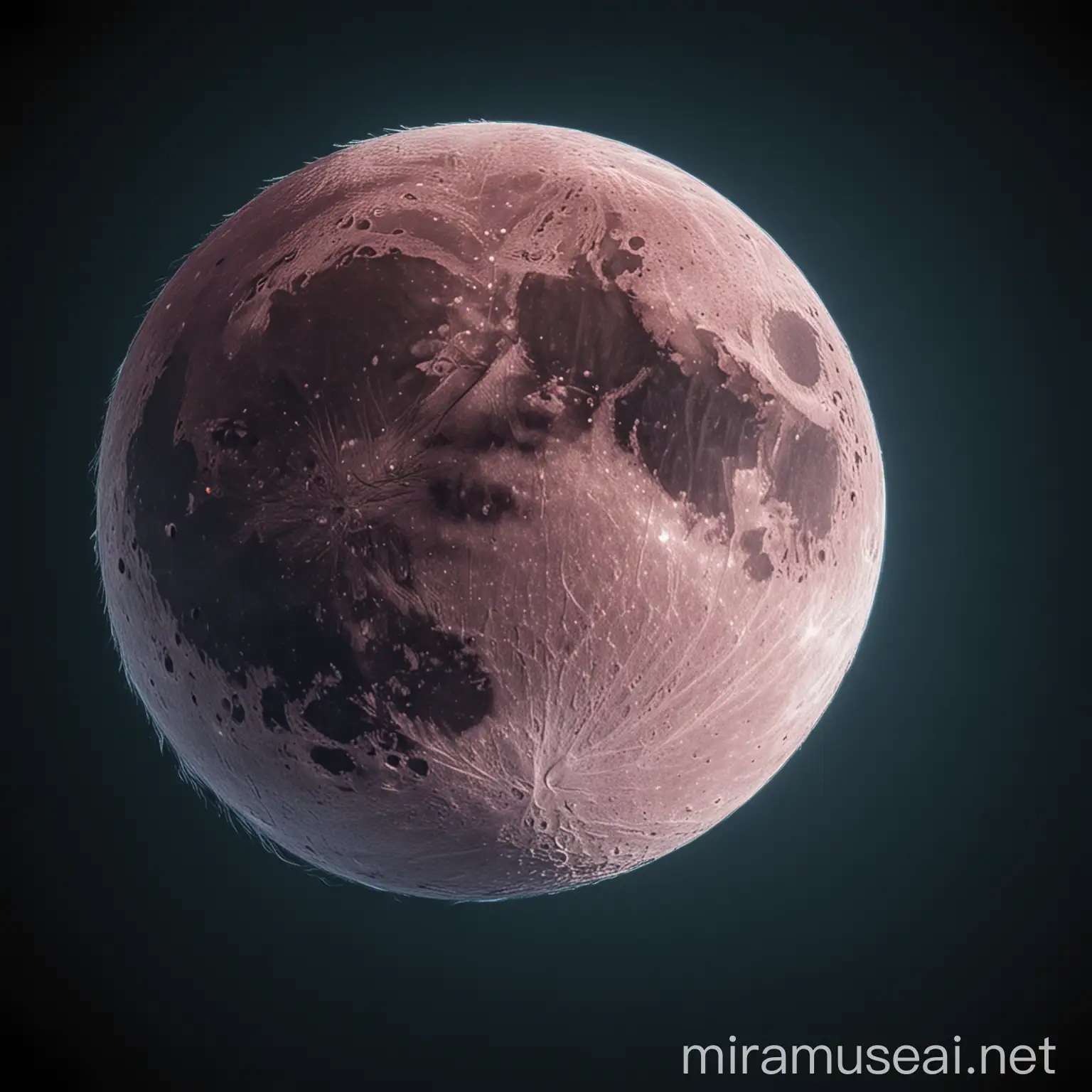 HighResolution Partially Illuminated Moon with Pinkish and Blue Hue