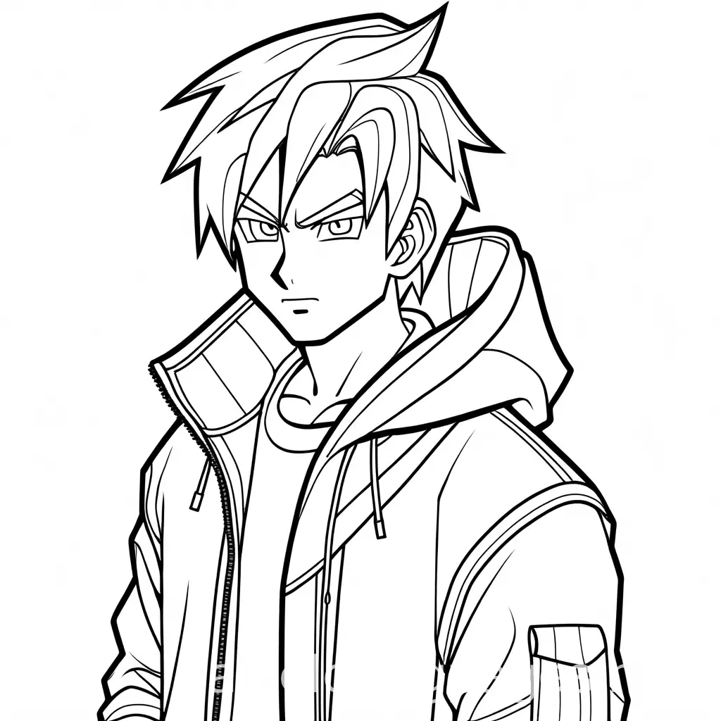 Young-Man-in-Parka-Coloring-Page-DBZ-Style-Full-Body-Line-Art