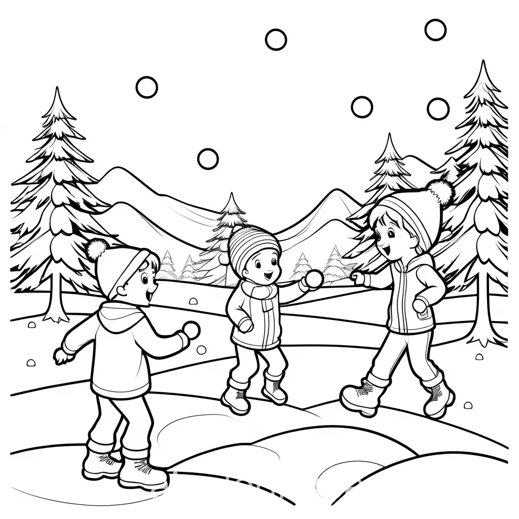 Kids-Enjoying-a-Fun-Snowball-Fight-Coloring-Page