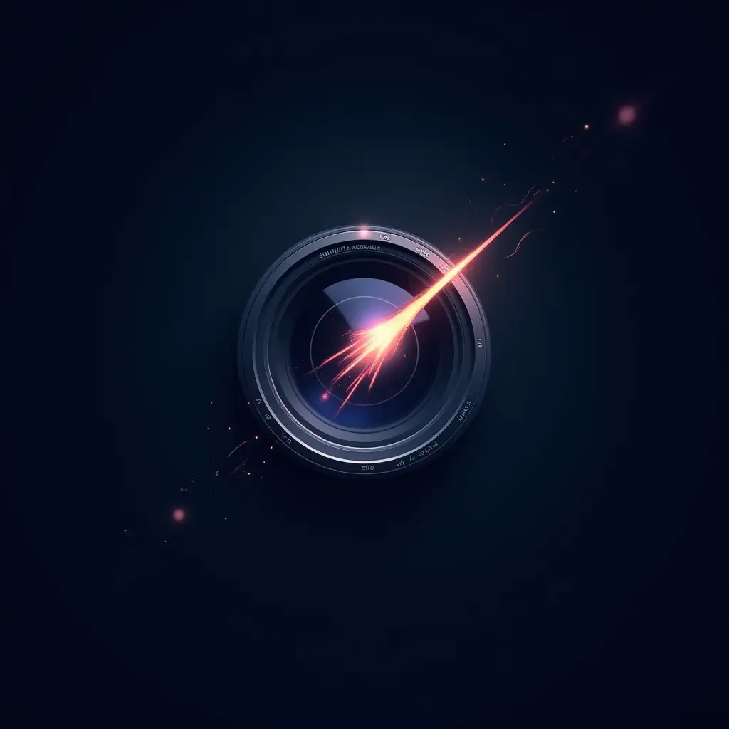 A sleek and modernistic logo, featuring an otherworldly shooting star and camera lens, exudes elegance and grandeur in its simplicity. The shooting star is vibrant and dynamic, while the camera lens adds a touch of creativity and innovation. This design is a digital illustration that combines elements of fantasy and technology seamlessly. The color palette is sophisticated, with shades of midnight blue and metallic silver dominating the composition. The overall quality of the image is impeccable, showcasing intricate details and a flawless execution. It is a visually striking piece that captures the essence of modernity and sophistication.