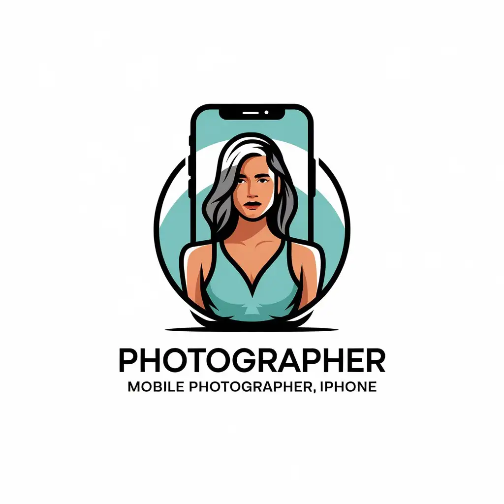 a vector logo design,with the text "Photographer, mobile photographer, iPhone", main symbol:Model,Moderate,be used in photographer industry,clear background