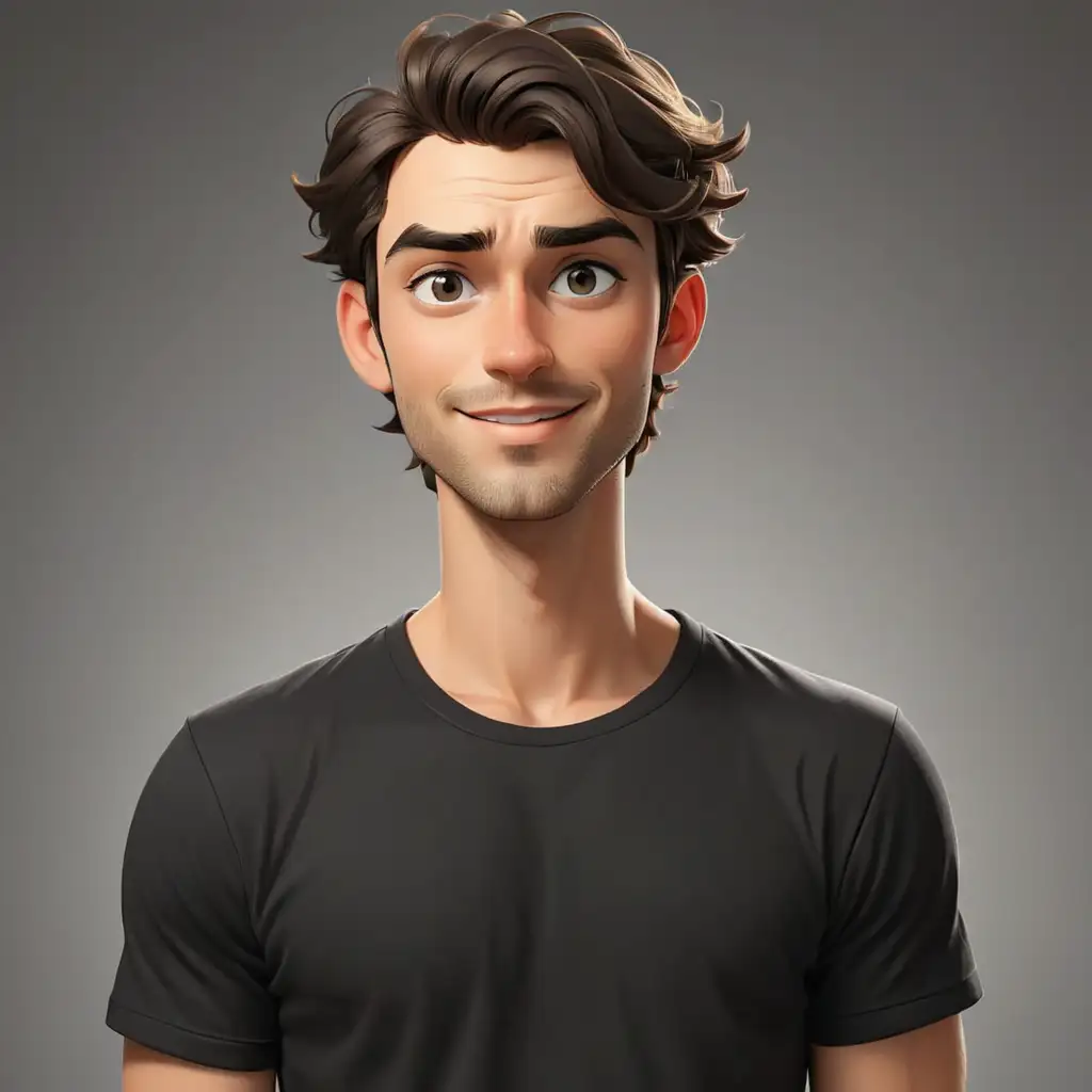 Cartoon-Illustration-of-a-Satisfied-25YearOld-Man-in-Black-TShirt