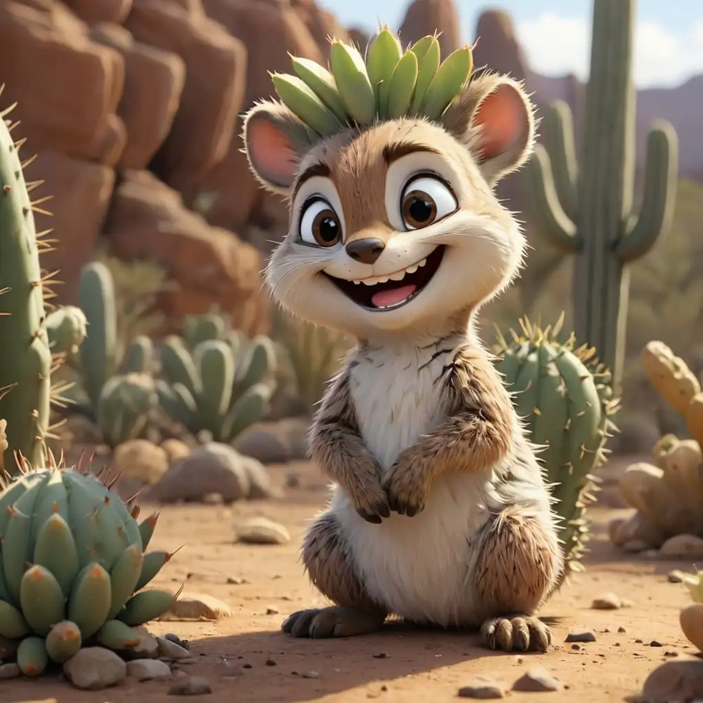 Cheerful Cartoon Cactus and Adorable Numbat in a Joyful Pose