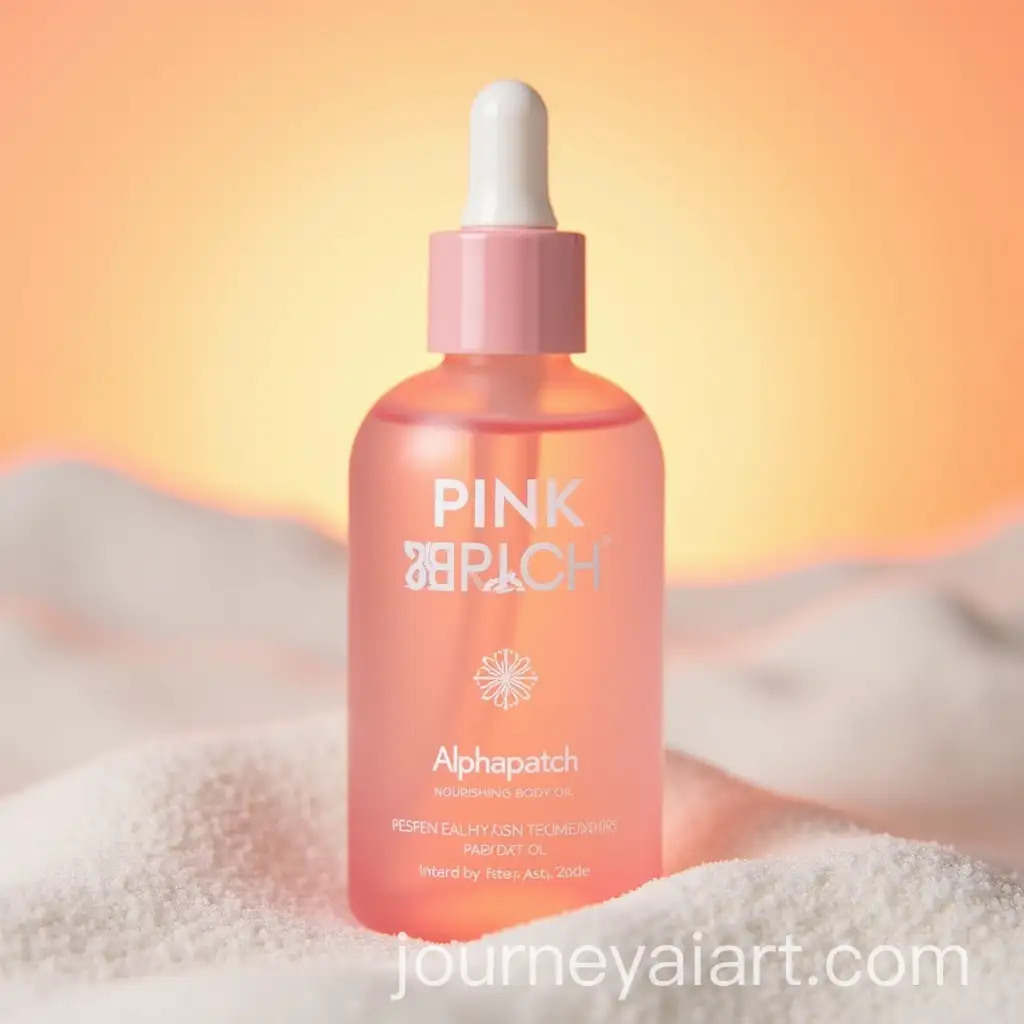 Nourishing-Body-Oil-Bottle-on-Pink-Beach-Sunset-Background