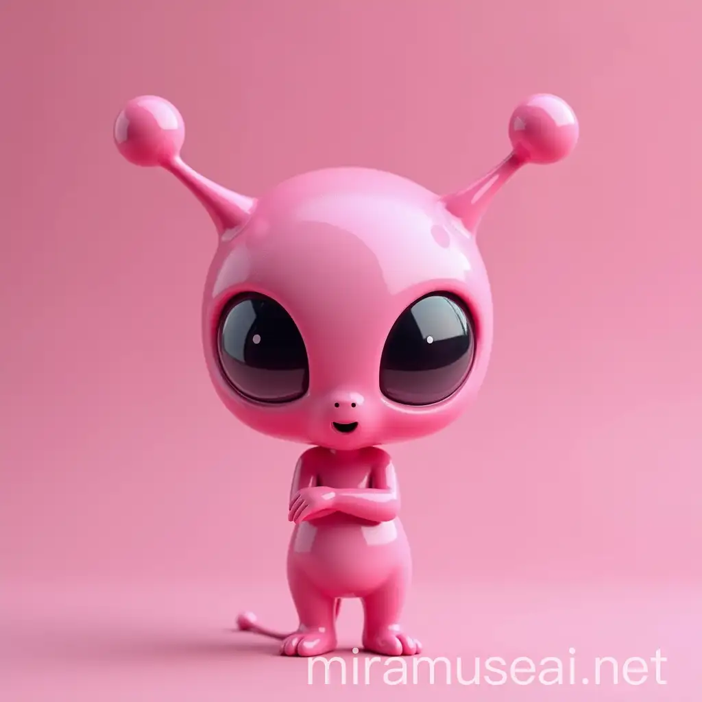 Futuristic Small Pink Alien with Admiring Gaze