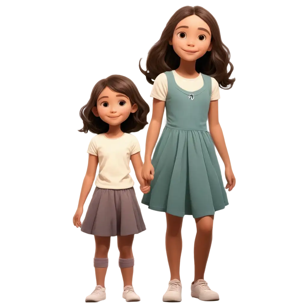 Cartoon-Cute-Little-Sister-and-Her-Elder-Sister-PNG-Image