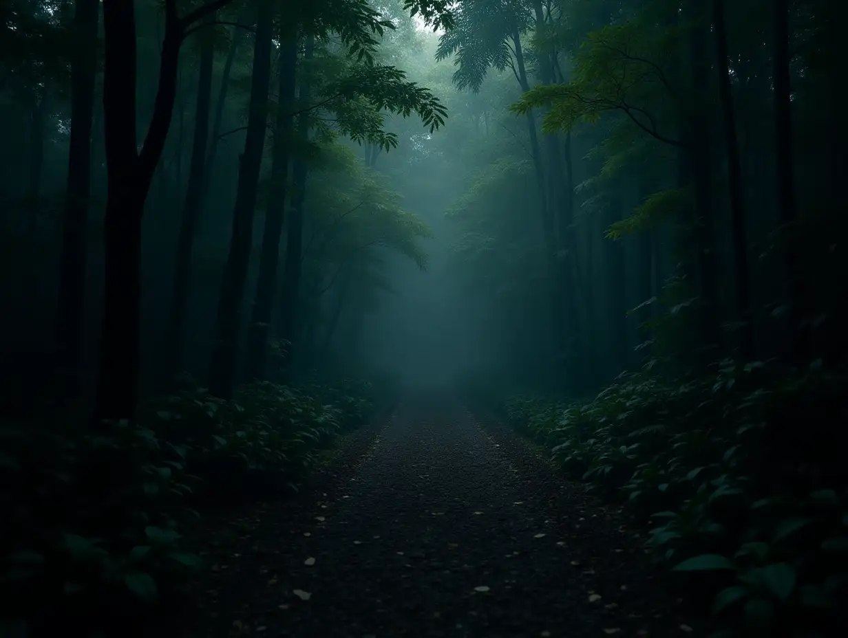 Deep tropical forest in darkness