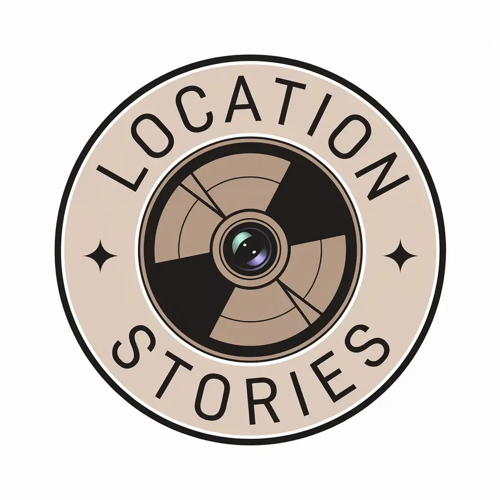 a vector logo design,with the text "Location Stories", main symbol:360 camera,Moderate,clear background