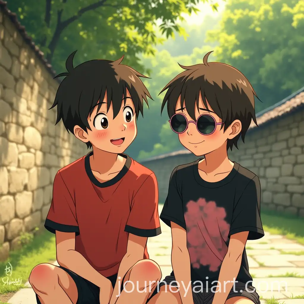 Young-Friends-Enjoying-a-Peaceful-Moment-in-a-Sunlit-Outdoor-Setting