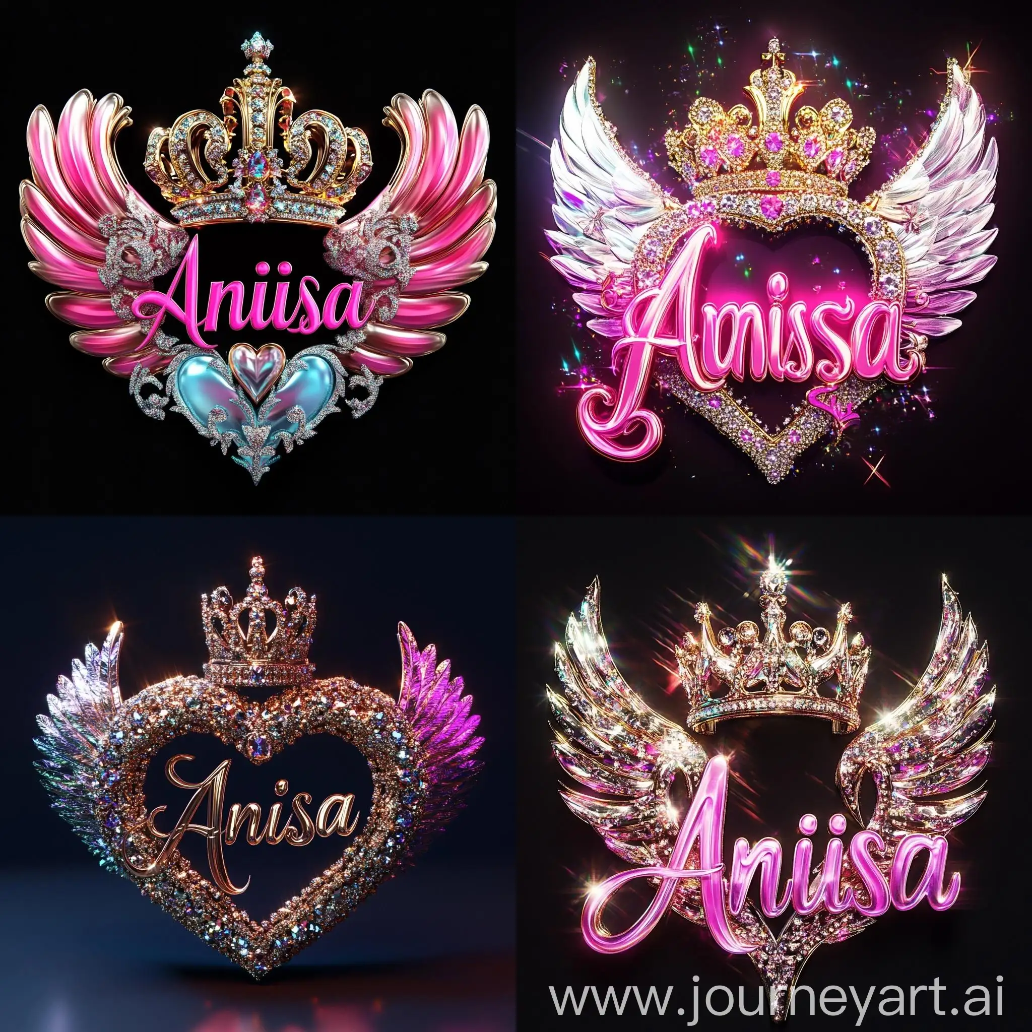 Elegant-3D-Typography-Name-Anisa-with-Crown-Diamonds-and-Angel-Wings