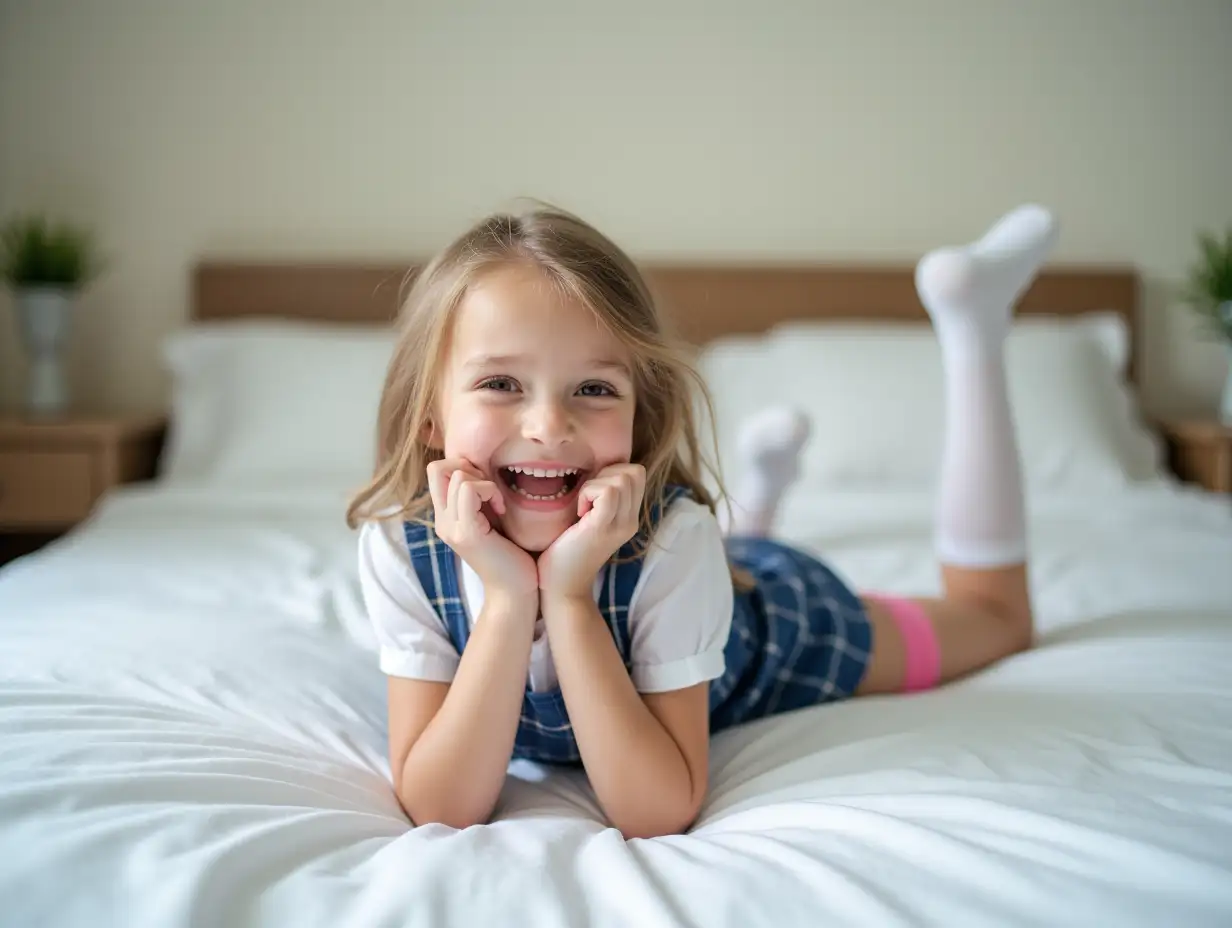 Young-Girl-in-School-Uniform-Enjoying-a-Cozy-Nap-on-a-Bed