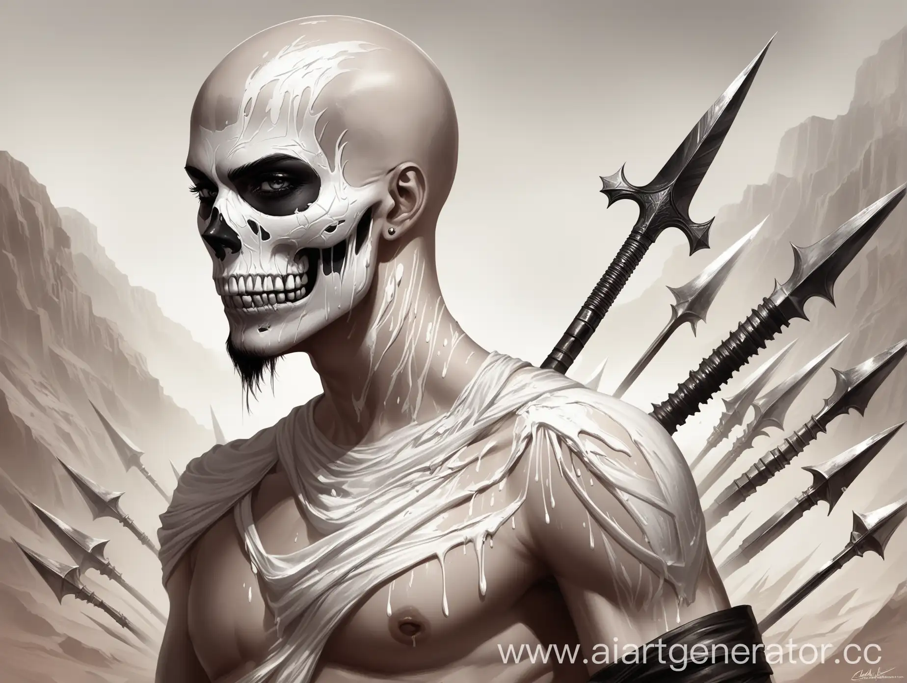 Bald-Fanatic-Sectarian-in-Mad-Max-Style-with-Skull-Tattoo-and-Spear