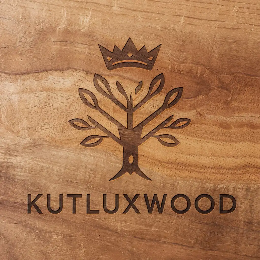 LOGO Design for KutluxWOOD Rustic Black SilkScreen Logo with Crown and Nature Motifs