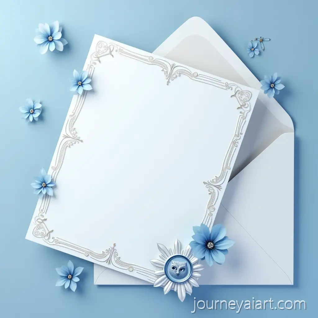 AI-Image-Prompt-ExpansionRoyal-Invitation-with-Blue-Flowers-and-Wax-Seal-Featuring-Owl-Design