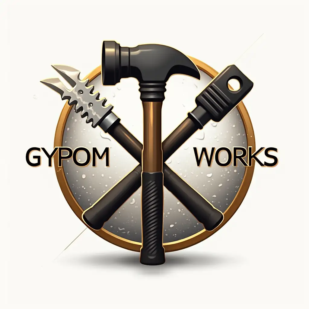 Make a luxurious logo that looks very expensive and serious, designed for a company specializing in gypsum works and plumbing repairs and don't put text in it, make it with hammer and other tools that used for this work