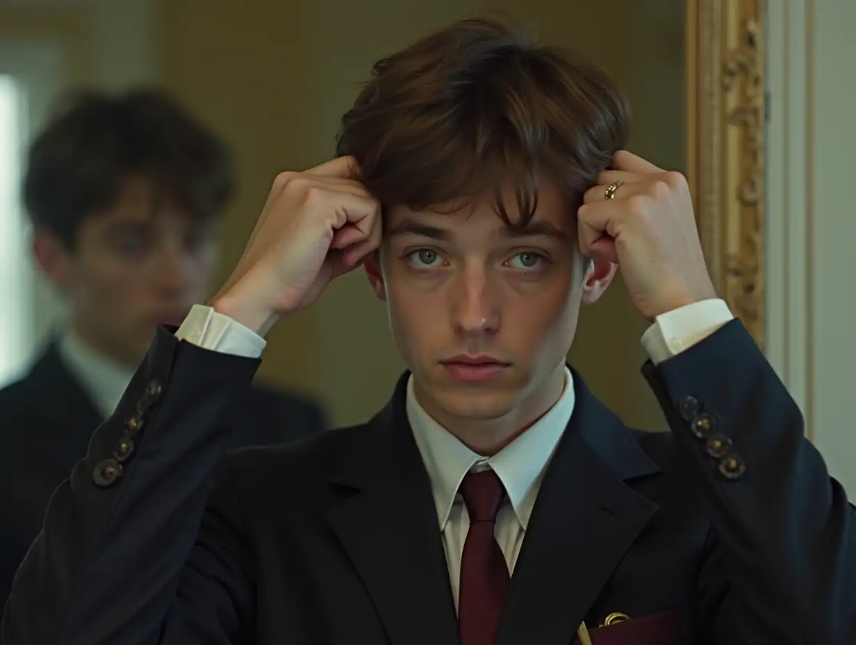 Young-Dandy-in-60s-Suit-Reflecting-Regret-in-Front-of-Mirror