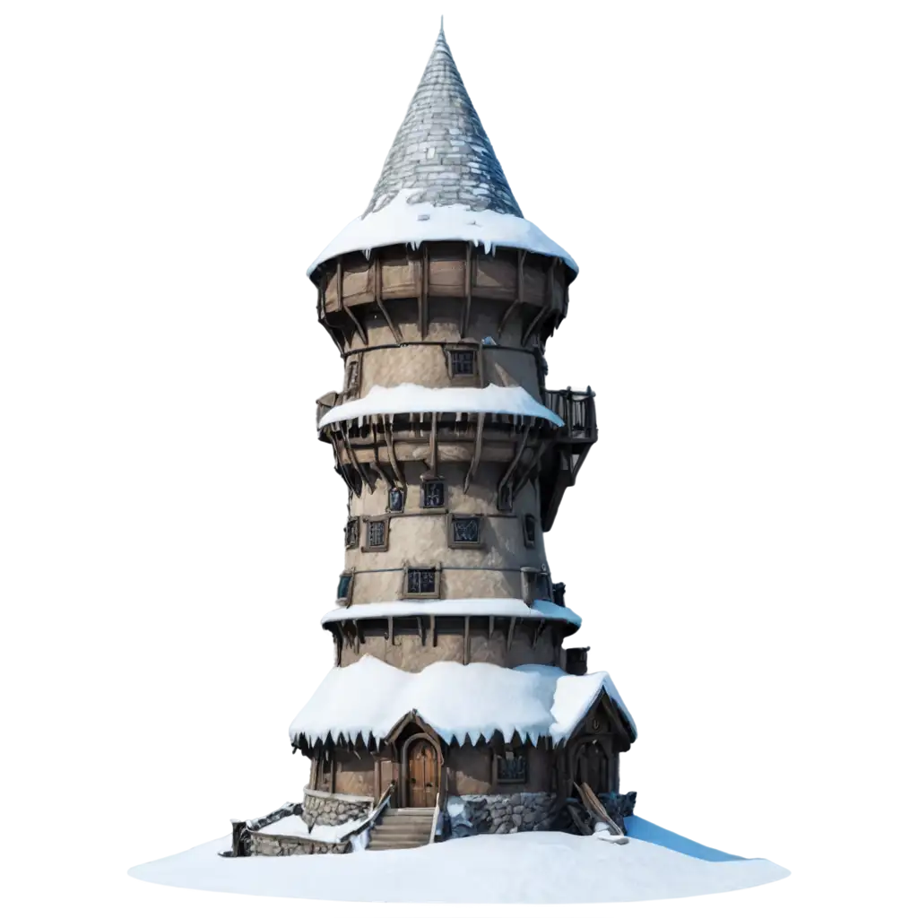 3Story-Round-Wizards-Tower-PNG-Image-SnowCovered-Outdoor-View