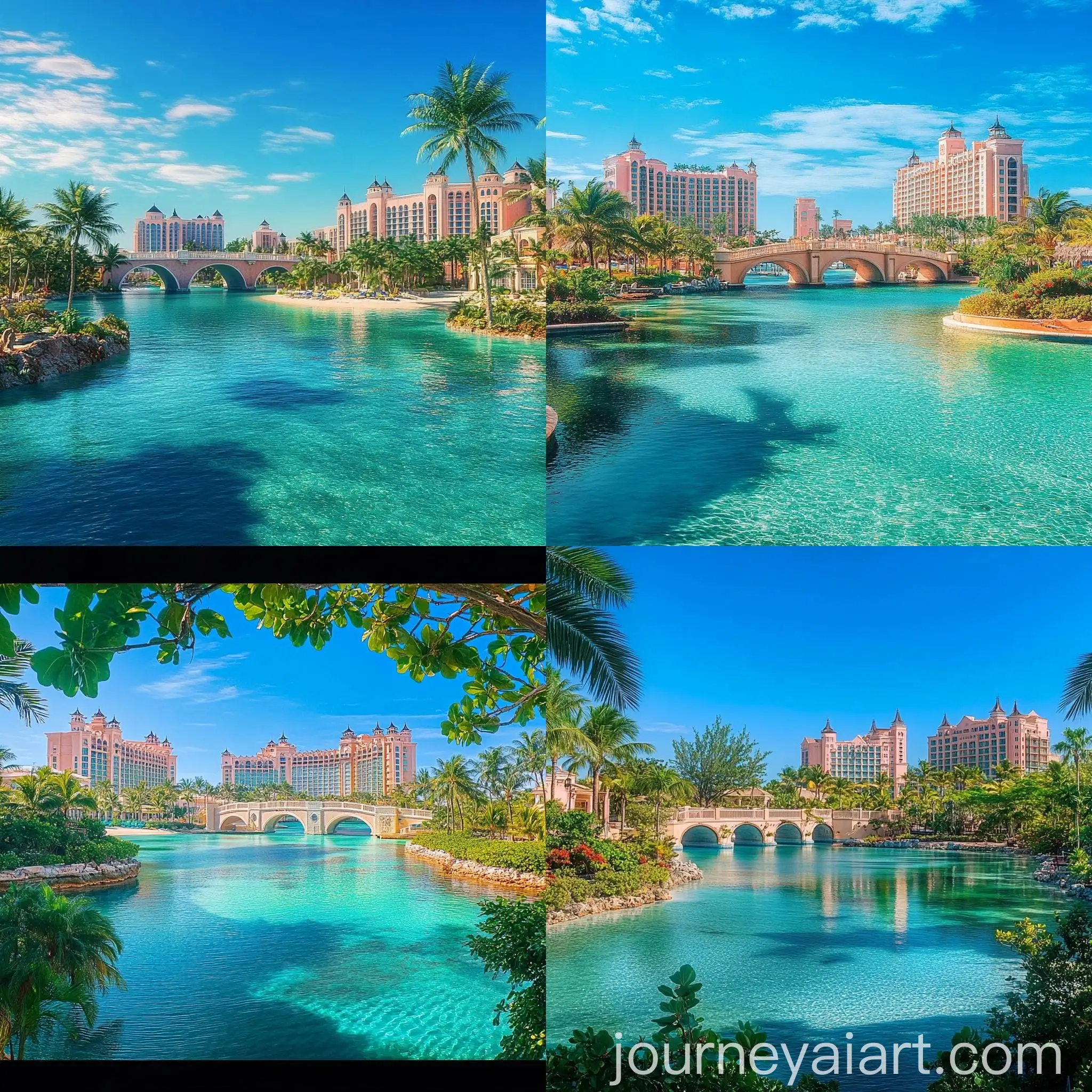 FirstPerson-View-of-Bahamas-Cityscape-with-Arched-Bridges-and-Clear-Lake