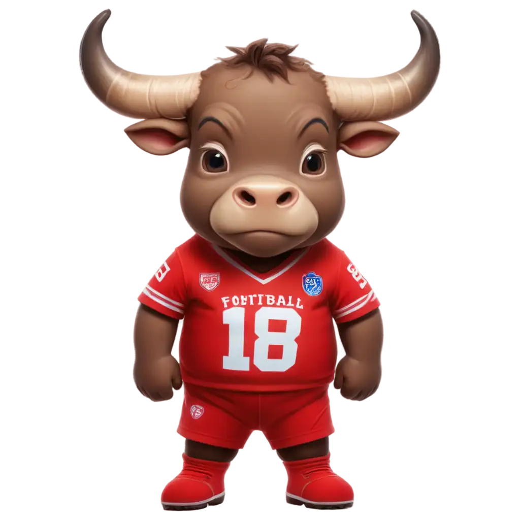 PNG-Image-of-a-Small-Bull-in-Football-Attire-with-Red-Shirt-Shorts-and-Socks