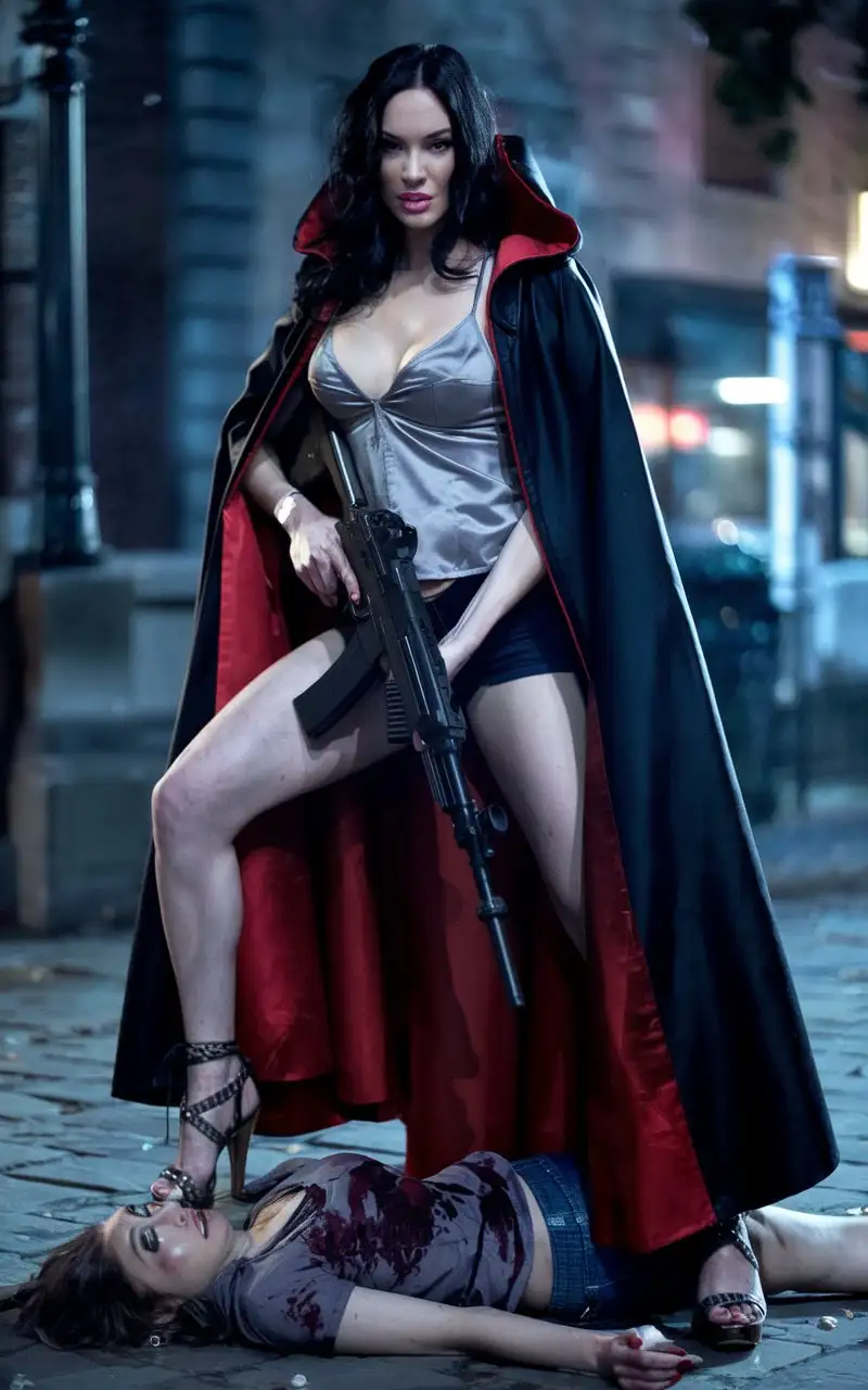 Evil-Soldier-in-Nighttime-London-with-Machine-Gun-and-RedLined-Cloak