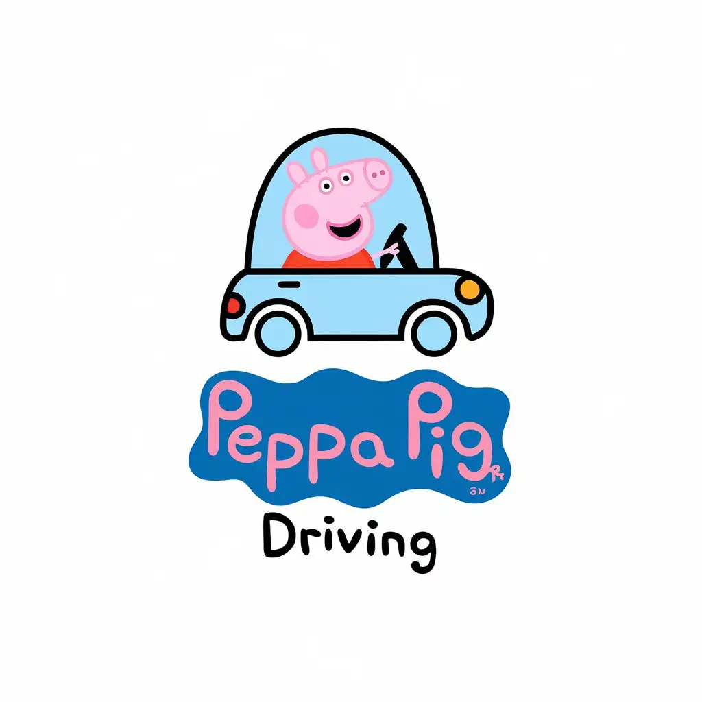 a vector logo design,with the text "Peppa Pig driving", main symbol:pig/car,Moderate,clear background