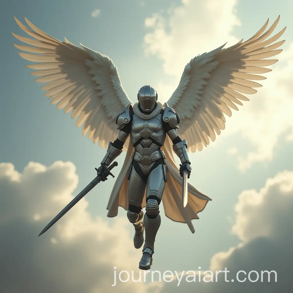 Angel-and-Modern-Soldier-in-Contemporary-Battle-Gear-with-Swords
