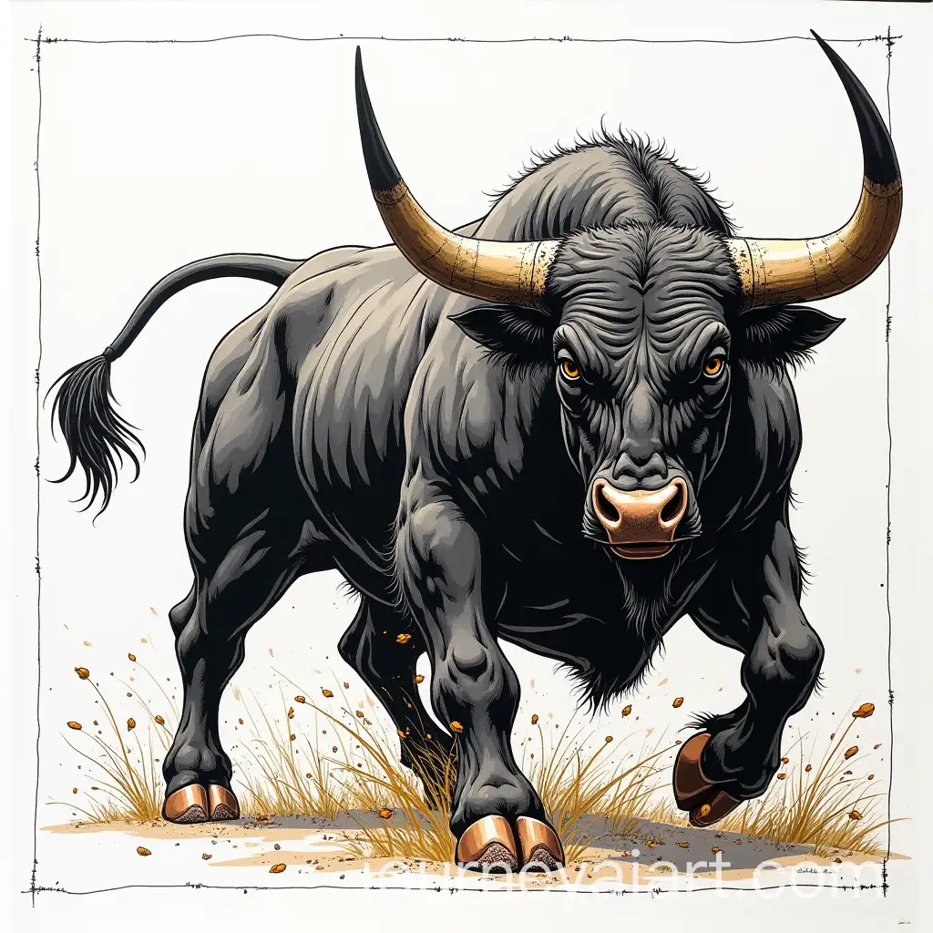 Stunning-HandDrawn-Angry-Bulls-in-Grunge-Black-Vector-Frame
