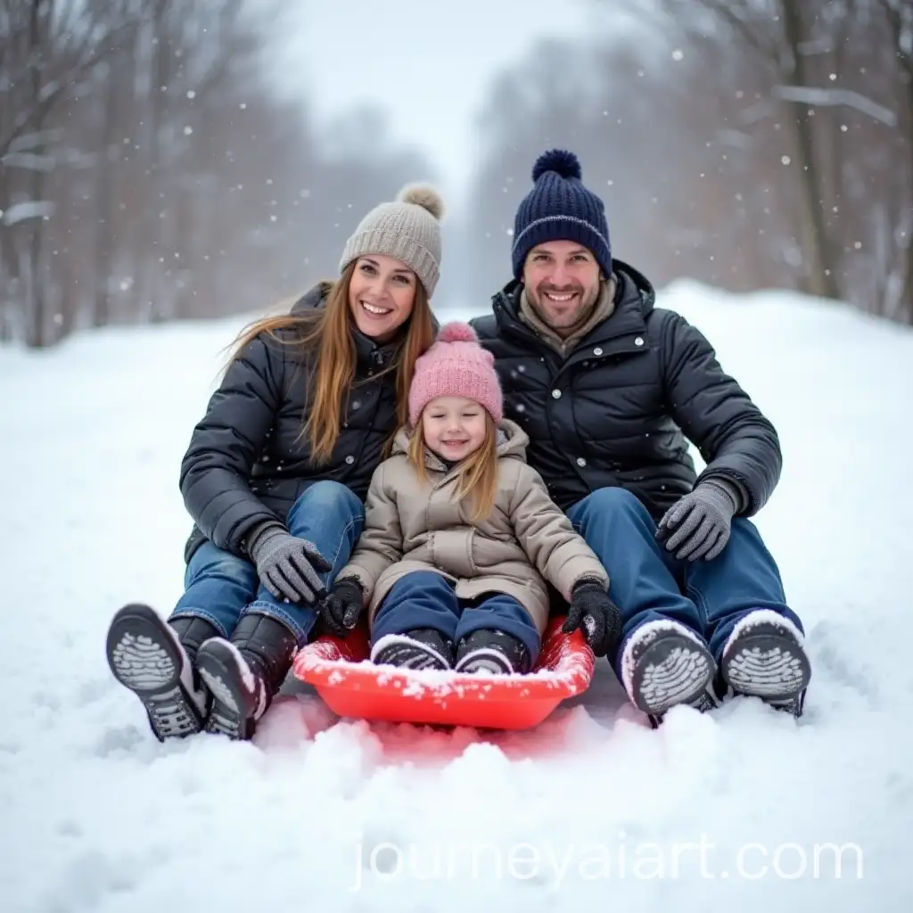 Family-Enjoying-Sledding-Together-in-Winter-Wonderland