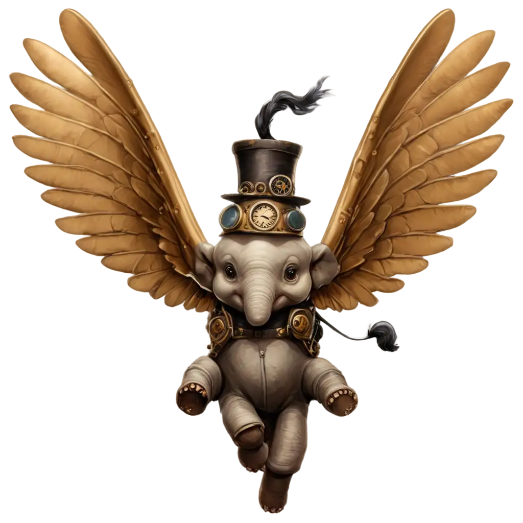 A flying elephant in Steampunk outfit