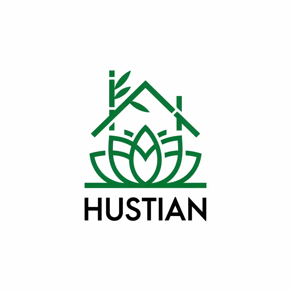 LOGO-Design-For-Hustian-Elegant-House-Drawing-with-Bamboo-and-Lotus-Themes