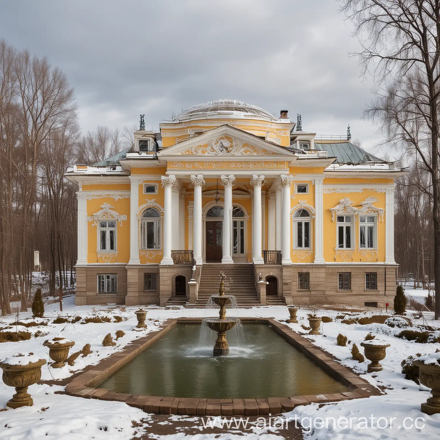 Classicist-Russian-Estate-with-Columns-Stairs-Fountain-and-Winter-Garden