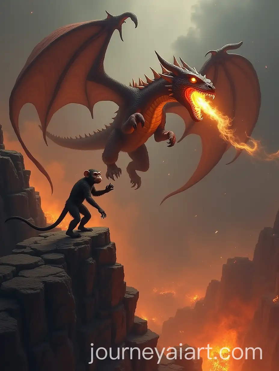 Dynamic-Showdown-FireBreathing-Dragon-and-Agile-Monkey-on-a-Rugged-Cliff