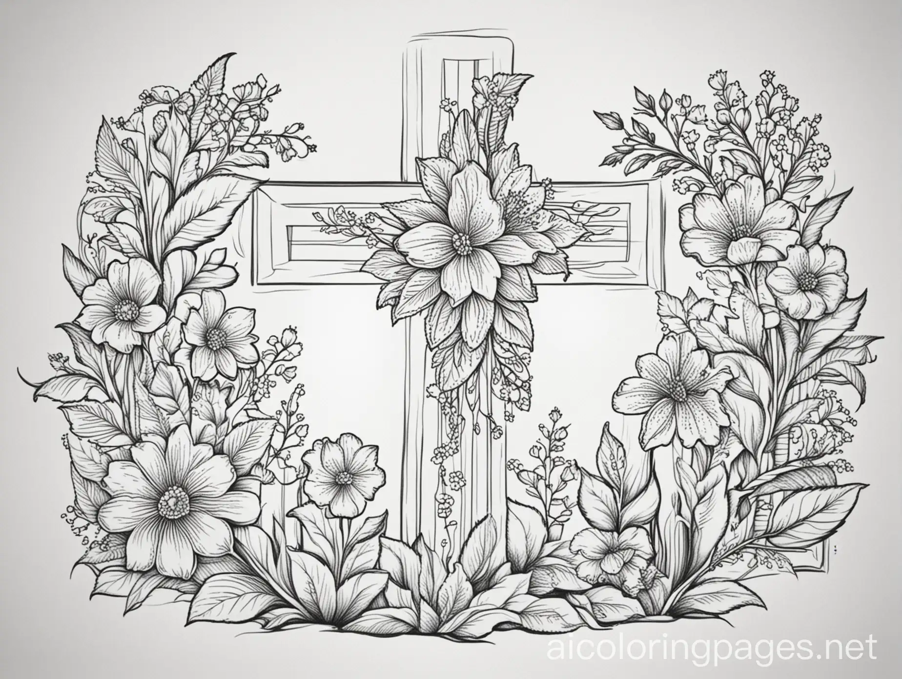 Simple-Cross-with-Flowers-Coloring-Page-for-Kids