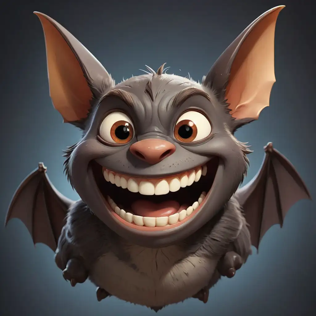 Cartoon Bat Smiling in Playful Night Sky