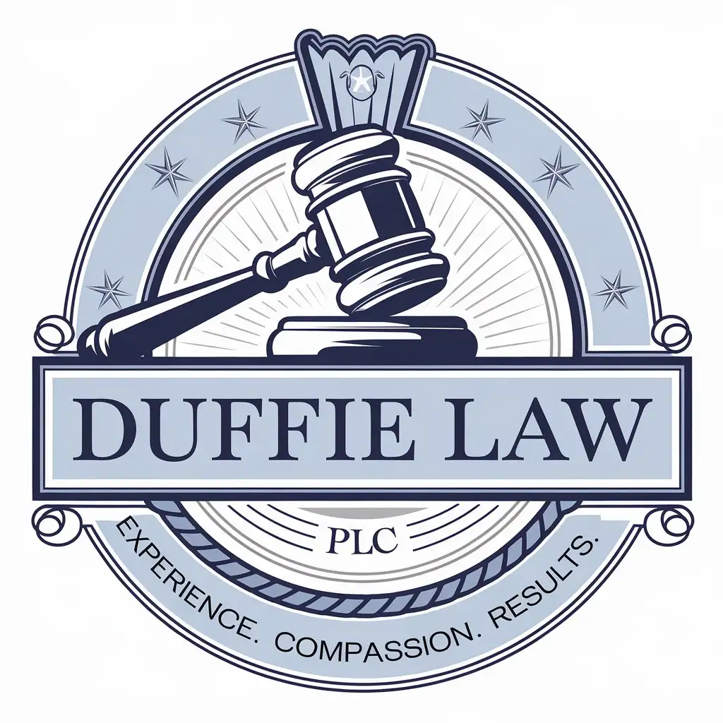 LOGO Design for Duffie Law Light Blue Vector Logo with Law Symbol and Slogan