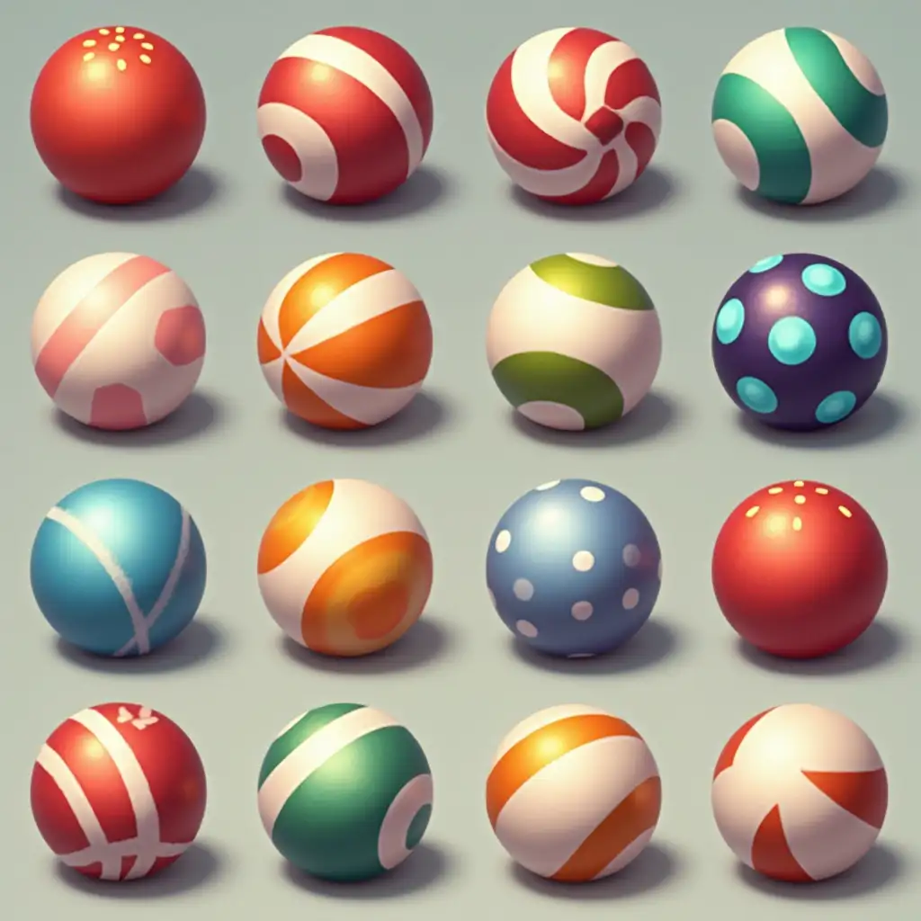 16 different beautiful balls, in the style of casual graphics, game design