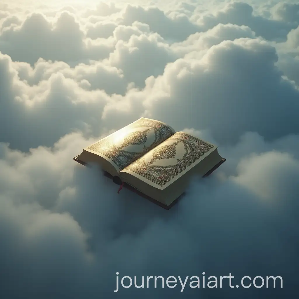 Ultra-Realistic-Quran-on-Rehal-Surrounded-by-Thick-Clouds