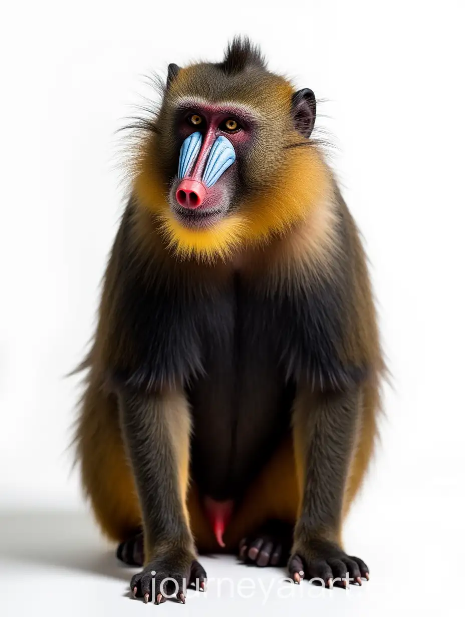 Vibrant-Mandrill-Portrait-with-Multicolored-Facial-Markings-and-Calm-Presence