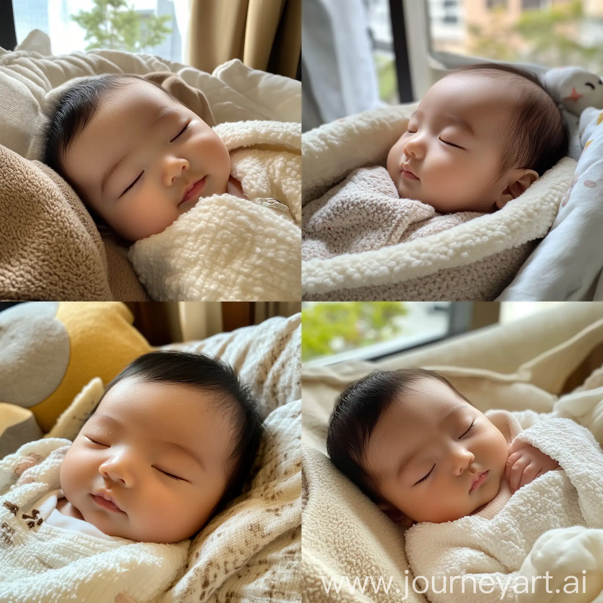 Serene-OneMonthOld-Asian-Baby-Sleeping-in-Natural-Light