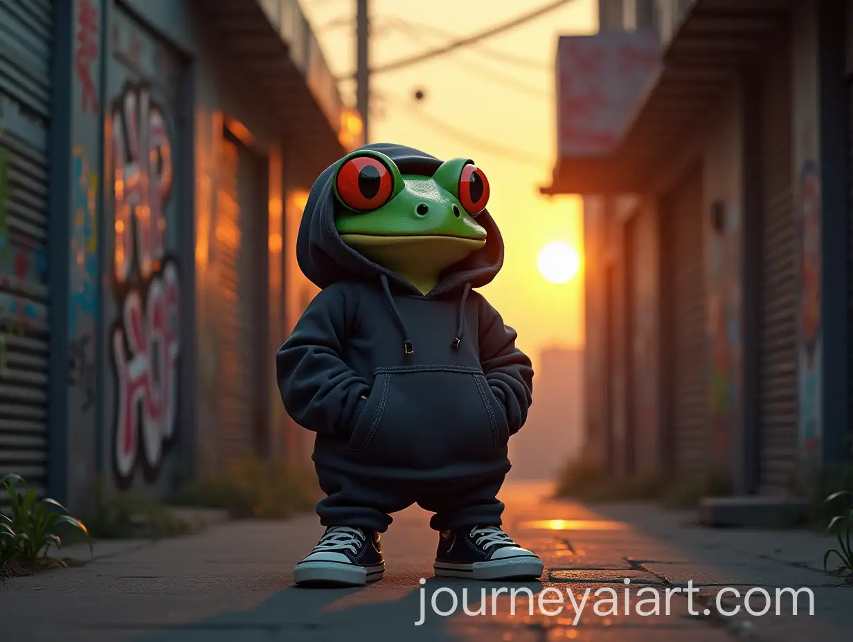 Cool-Humanoid-Frog-in-Urban-Alley-at-Sunset