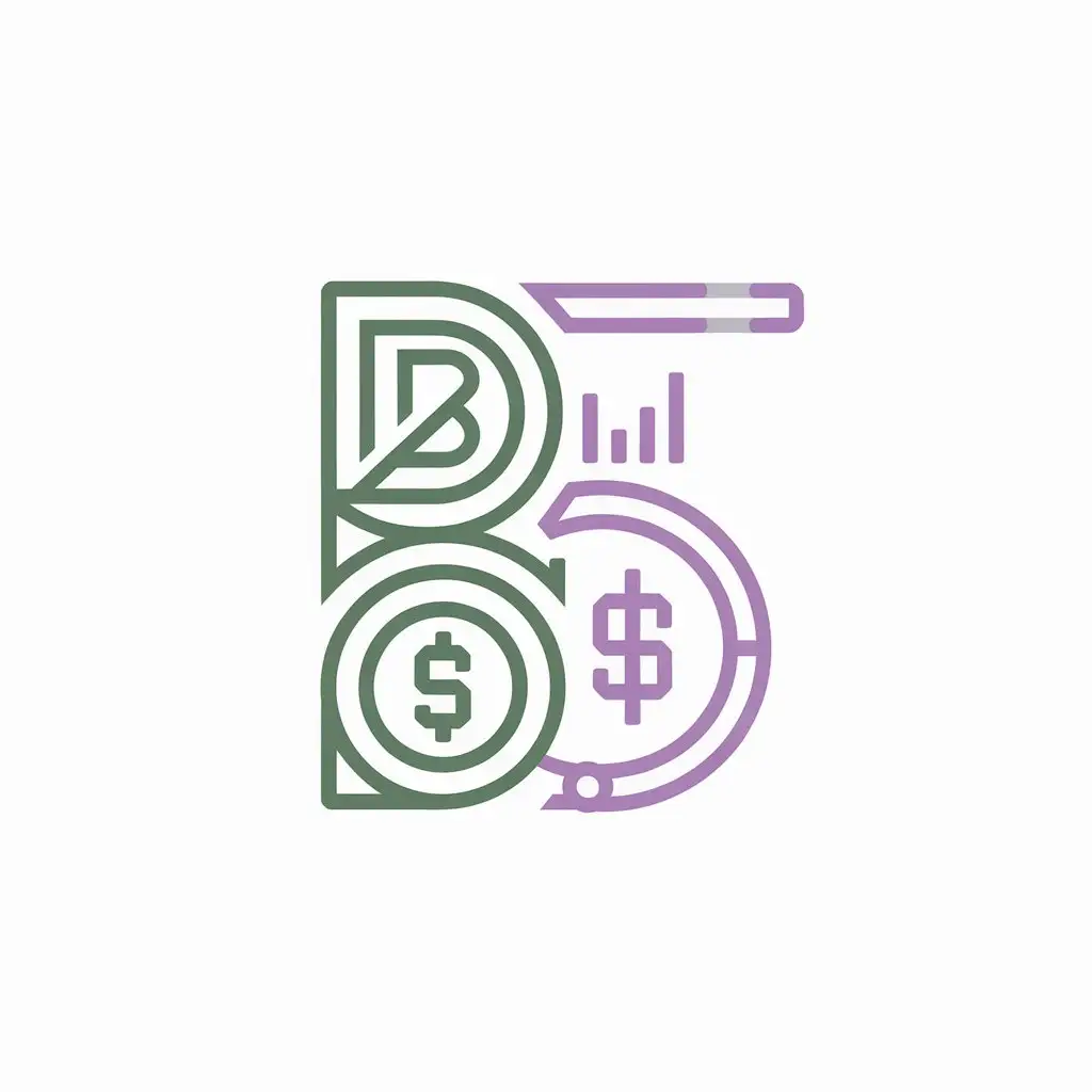 a vector logo design,with the text "B5", main symbol:Financial icons. Green and purple color.,Minimalistic,be used in Legal industry,clear background