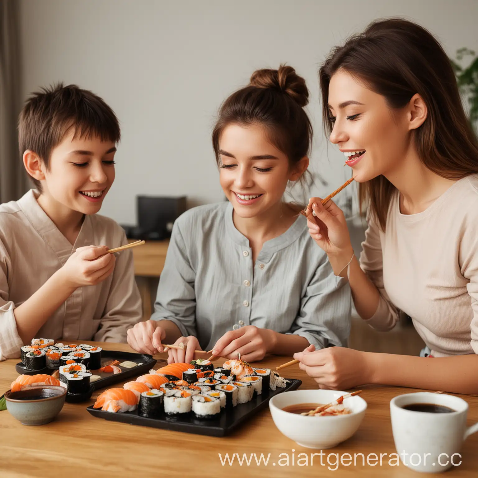 Family-Enjoying-Sushi-Dinner-Together-at-Home