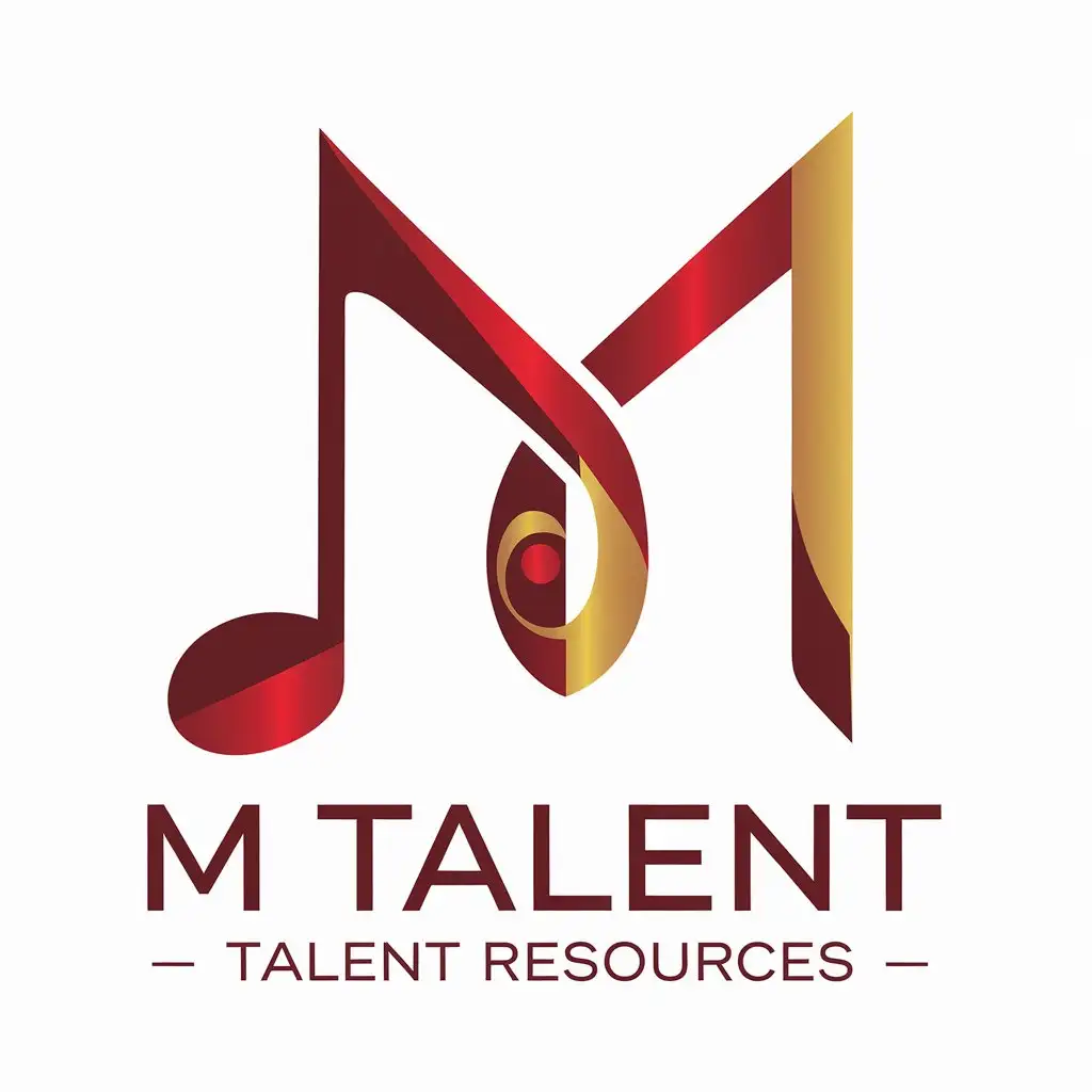 LOGO Design for M TALENT Red and Gold Musical Note Shaped M with Text for Entertainment Industry