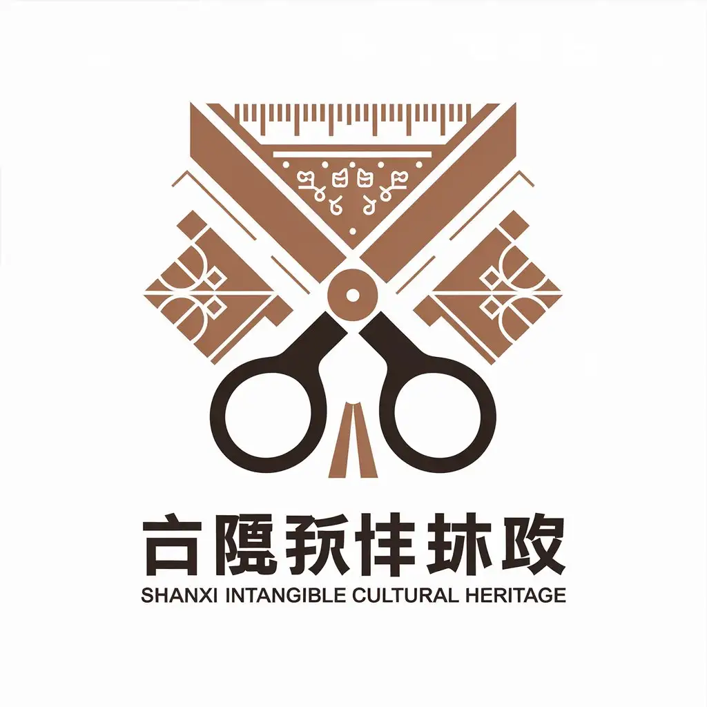 a vector logo design,with the text "Shaanxi Intangible Cultural Heritage", main symbol:Extract elements from Shaanxi's non-legacy paper-cut, scissors, drums and meter rules, mainly used for the promotion of Shaanxi's non-legacy,Moderate,be used in Nonprofit industry,clear background