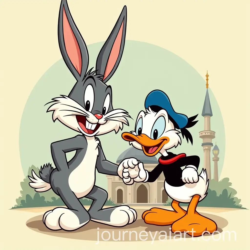 Vintage-Looney-Tunes-Bugs-Bunny-and-Daffy-Duck-with-Mosque-Background